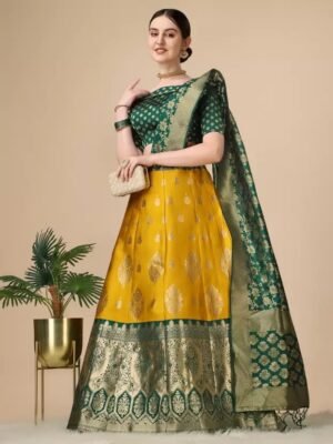 Self Design Semi Stitched Lehenga Choli (Yellow)